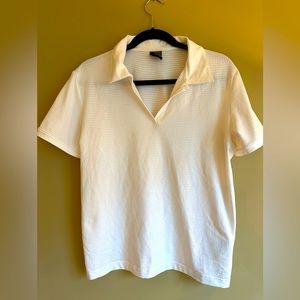 Nike women’s dri-fit white collar golf or athletic shirt. Size XL